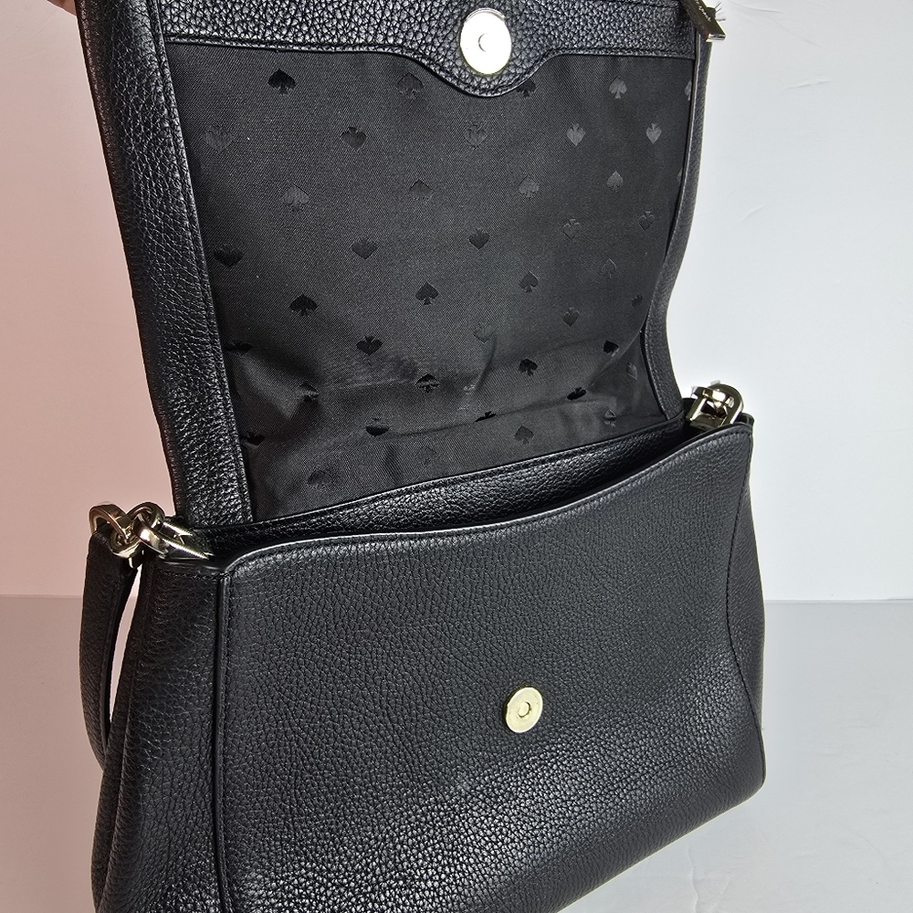 Kate Spade Leila Black Pebbled Leather Flap Shoulder Bag Extra Crossbody Strap - Picture 3 of 16